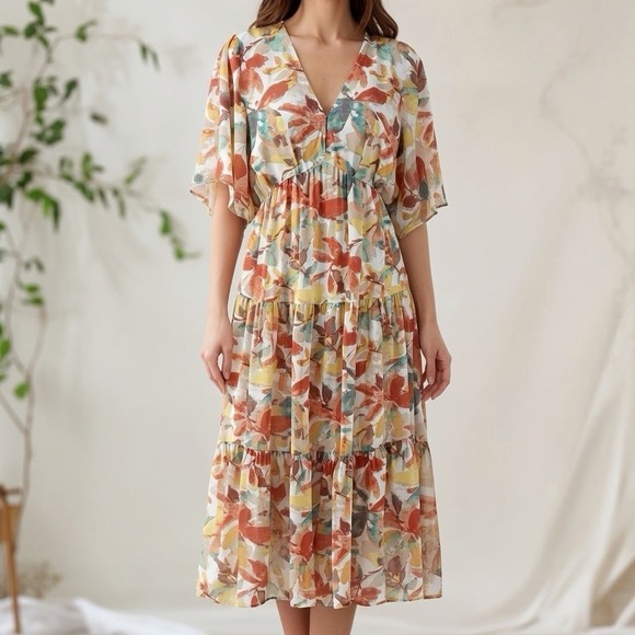 Entro Floral Midi Long Line Dress Size Small Tierred Forest Fairy Cottagecore - Picture 10 of 10